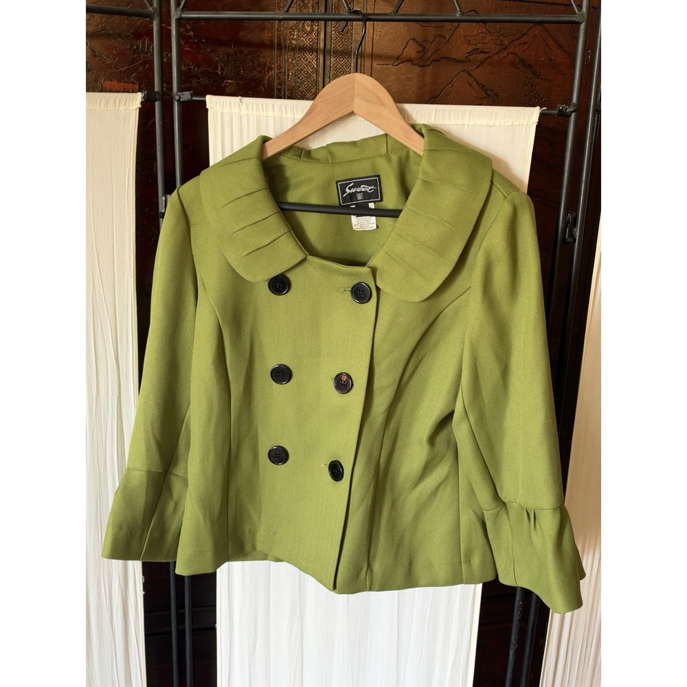 Sweet Suit Women's Size 10 Green Herringbone Cropped Double Breasted Jacket